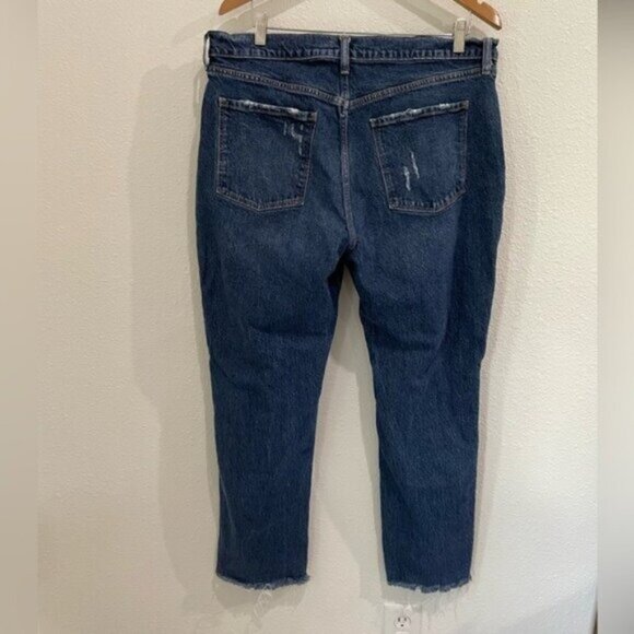 Old Navy High Rise Slouchy Straight Jean Distressed Button Fly Dark Wash - Picture 8 of 9